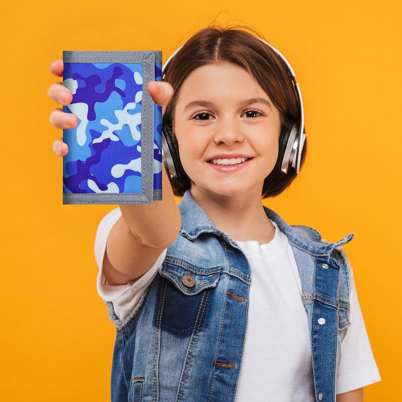 Jonyee Kids Wallet for Boys Ages 5-18, Novelty Trifold Wallet with Key Chain and Zipper Coin Pocket for Teens Children Girls Youth, Camo Wallet with Front Pocket for Outdoors Sports Gifts-Camo Blue - Image 5